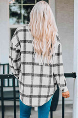 Plaid Curved Hem Dropped Shoulder Longline Shirt Jacket king-general-store-5710.myshopify.com