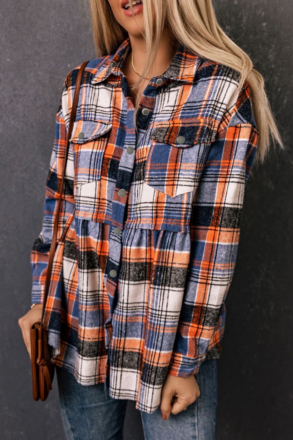 Plaid Button-Front Peplum Shirt king-general-store-5710.myshopify.com