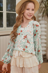 Girls Printed Notched Neck Puff Sleeve Blouse king-general-store-5710.myshopify.com