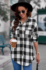 Plaid Curved Hem Dropped Shoulder Longline Shirt Jacket king-general-store-5710.myshopify.com