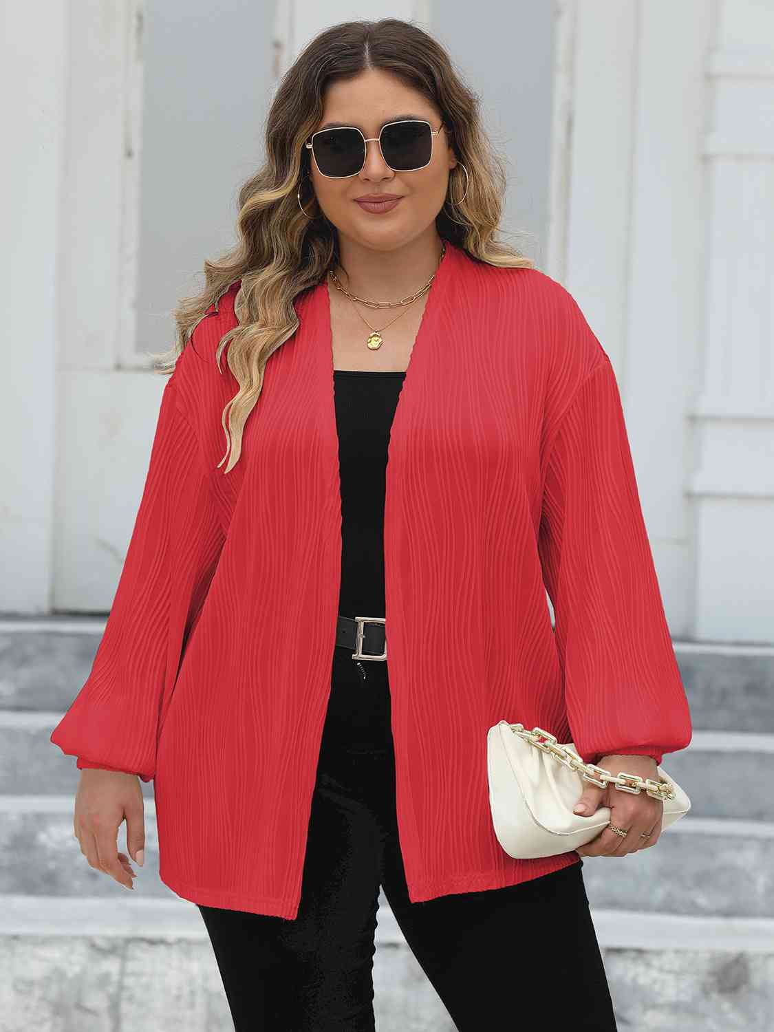 Plus Size Open Front Long Sleeve Cardigan king-general-store-5710.myshopify.com