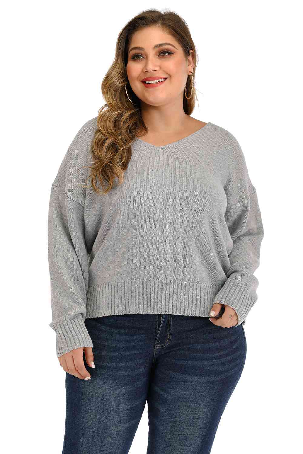 Plus Size V Neck Pullover Sweater king-general-store-5710.myshopify.com