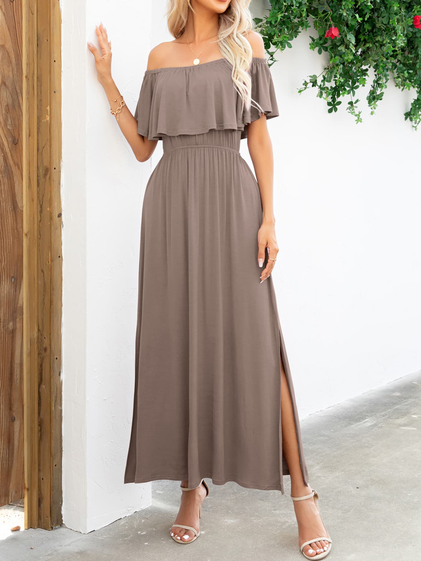 Off-Shoulder Slit Maxi Dress king-general-store-5710.myshopify.com