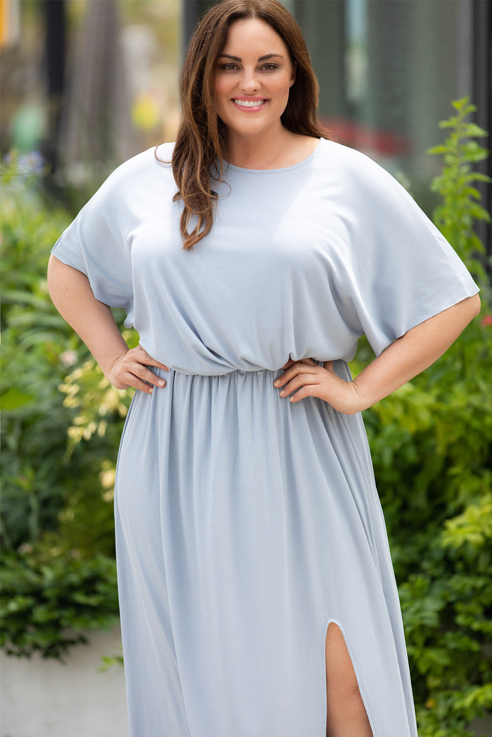 Plus Size Round Neck Split Flutter Sleeve Maxi Dress king-general-store-5710.myshopify.com