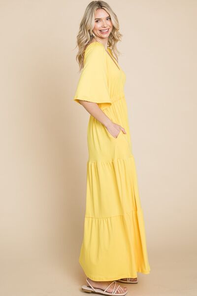 Culture Code Backless Plunge Half Sleeve Tiered Dress king-general-store-5710.myshopify.com