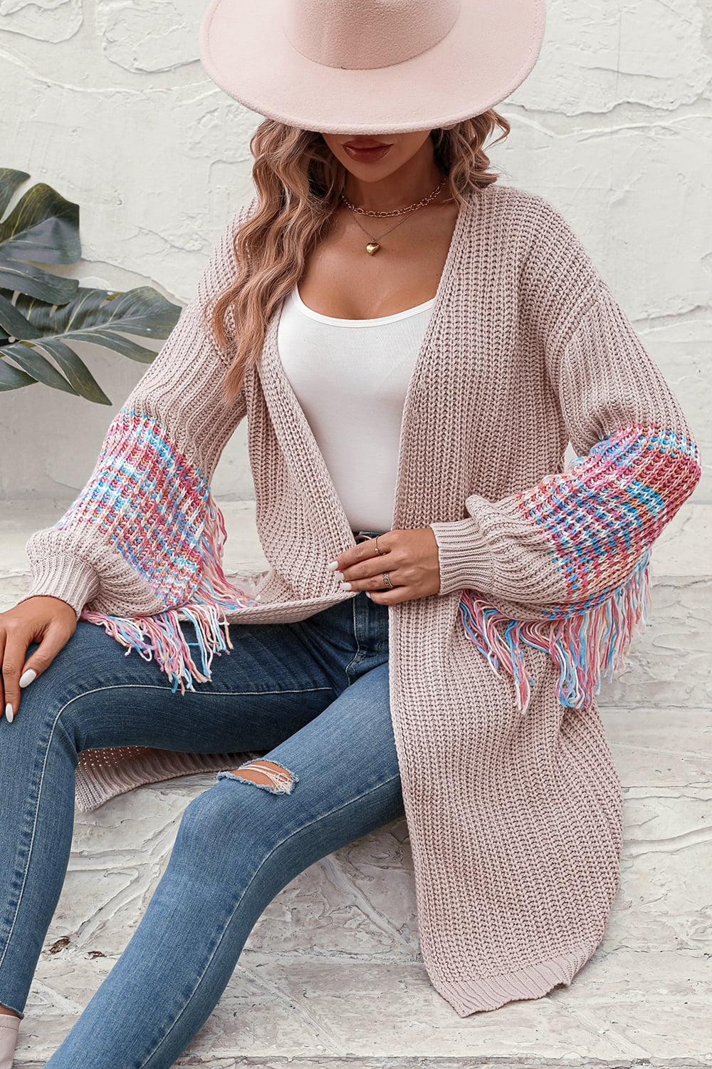 Fringe Sleeve Dropped Shoulder Cardigan king-general-store-5710.myshopify.com