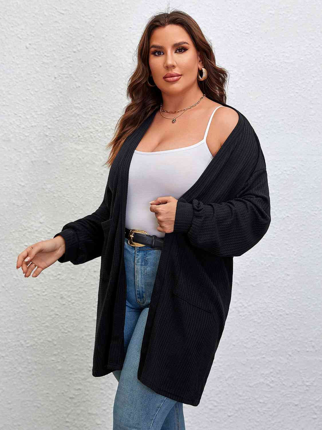 Plus Size Open Front Long Sleeve Cardigan king-general-store-5710.myshopify.com