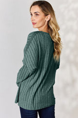 Basic Bae Full Size Ribbed Half Button Long Sleeve T-Shirt king-general-store-5710.myshopify.com