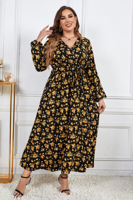 Plus Size Floral Surplice Neck Long Sleeve Dress king-general-store-5710.myshopify.com