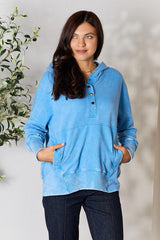Zenana Half Snap Long Sleeve Hoodie with Pockets king-general-store-5710.myshopify.com