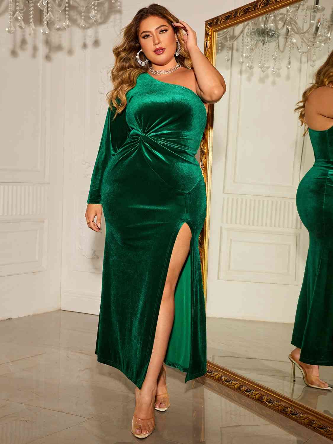 Plus Size One-Shoulder Twisted Split Dress king-general-store-5710.myshopify.com