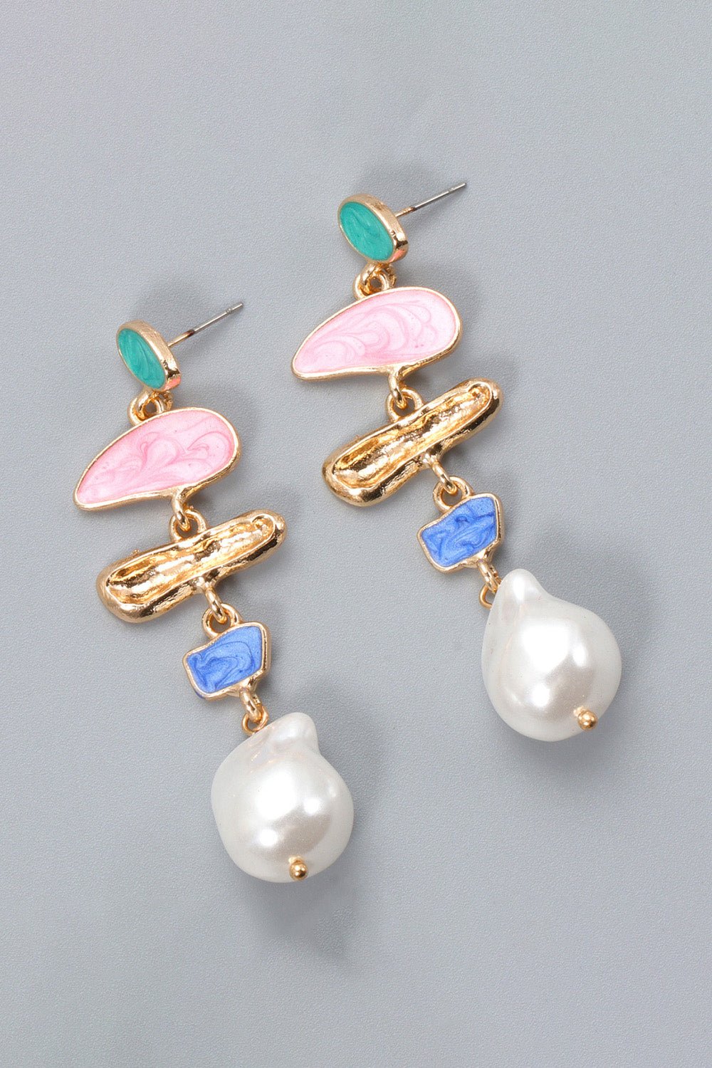 Abnormal Shpae Zinc Alloy Synthetic Pearl Dangle Earrings - Kings Crown Jewel Boutique