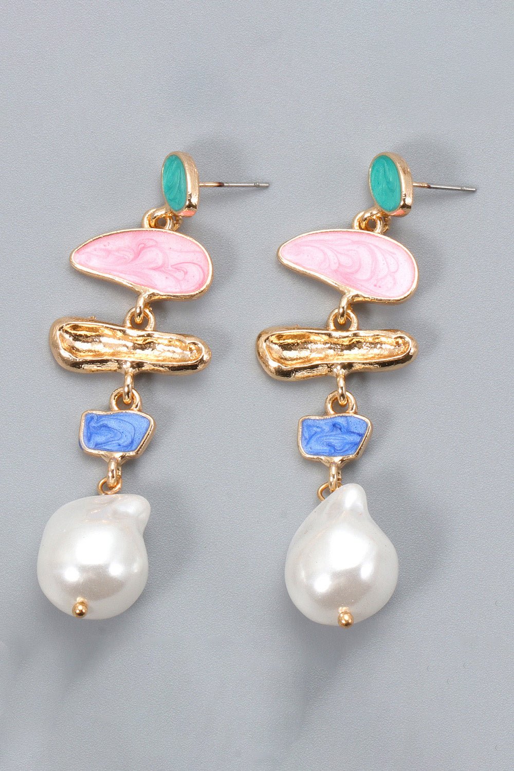 Abnormal Shpae Zinc Alloy Synthetic Pearl Dangle Earrings - Kings Crown Jewel Boutique