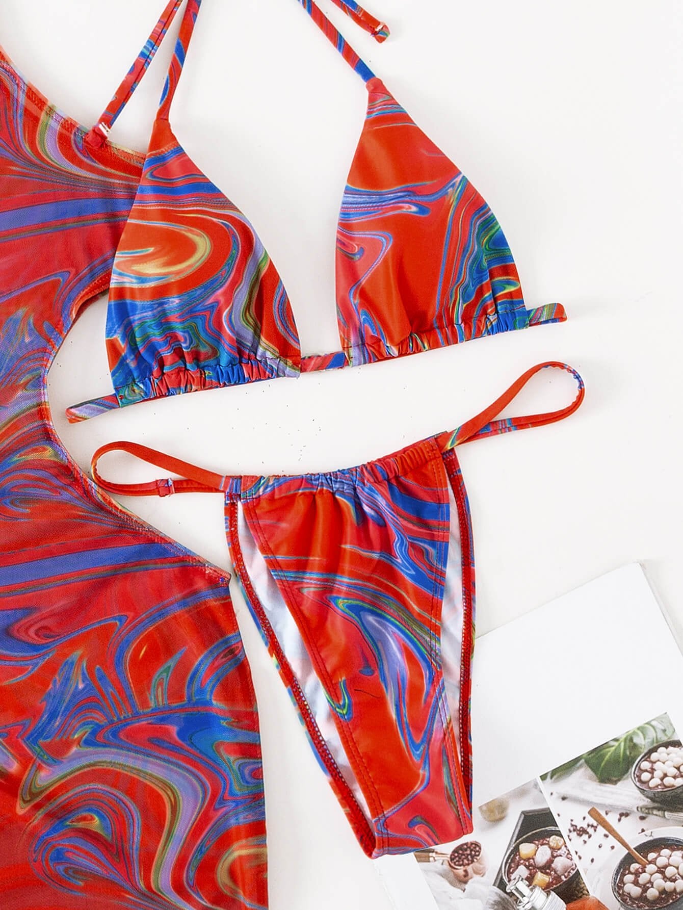 Abstract Print Tied Three-Piece Swimsuit - Kings Crown Jewel Boutique