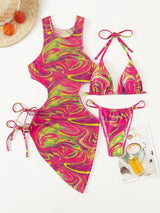 Abstract Print Tied Three-Piece Swimsuit - Kings Crown Jewel Boutique