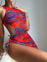 Abstract Print Tied Three-Piece Swimsuit - Kings Crown Jewel Boutique