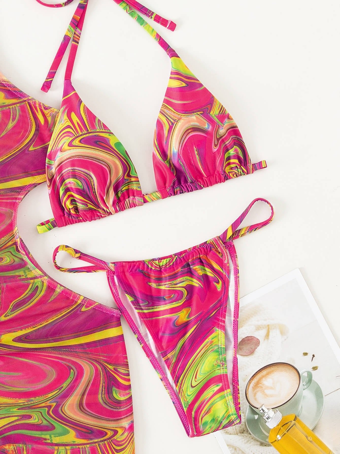 Abstract Print Tied Three-Piece Swimsuit - Kings Crown Jewel Boutique