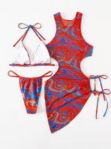 Abstract Print Tied Three-Piece Swimsuit - Kings Crown Jewel Boutique