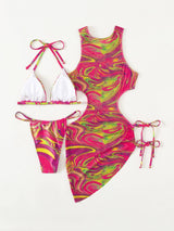 Abstract Print Tied Three-Piece Swimsuit - Kings Crown Jewel Boutique