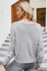 Floral Ribbed Trim Drop Shoulder Cardigan king-general-store-5710.myshopify.com