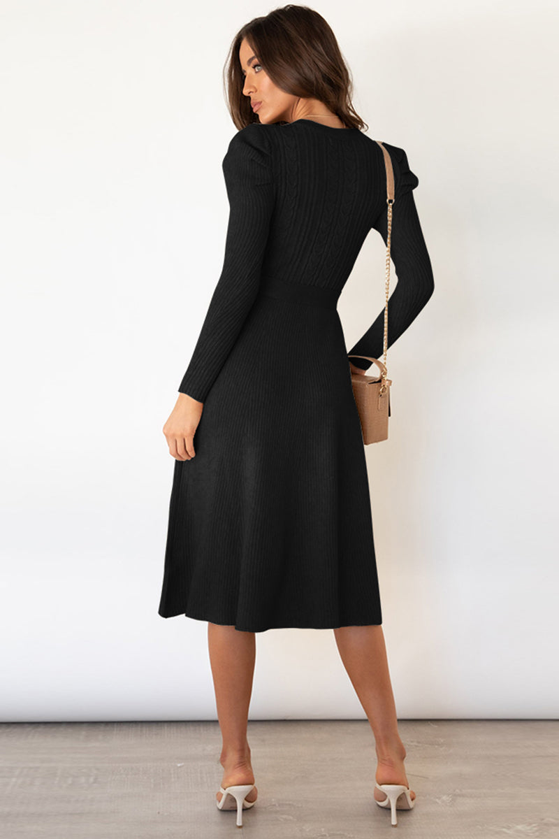 Round Neck Long Sleeve Tie Waist Sweater Dress king-general-store-5710.myshopify.com