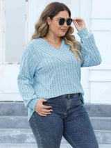 Plus Size Ribbed V-Neck Long Sleeve Top king-general-store-5710.myshopify.com