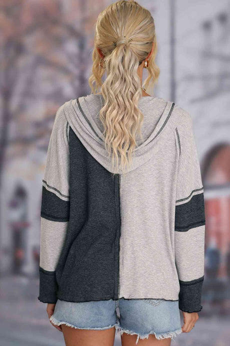 Exposed Seam Color Block Hoodie with Drawstring king-general-store-5710.myshopify.com