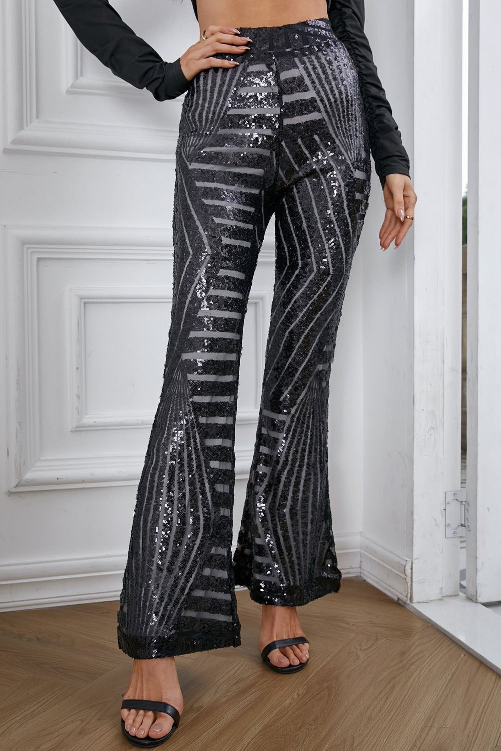 Double Take Sequin High Waist Flared Pants king-general-store-5710.myshopify.com