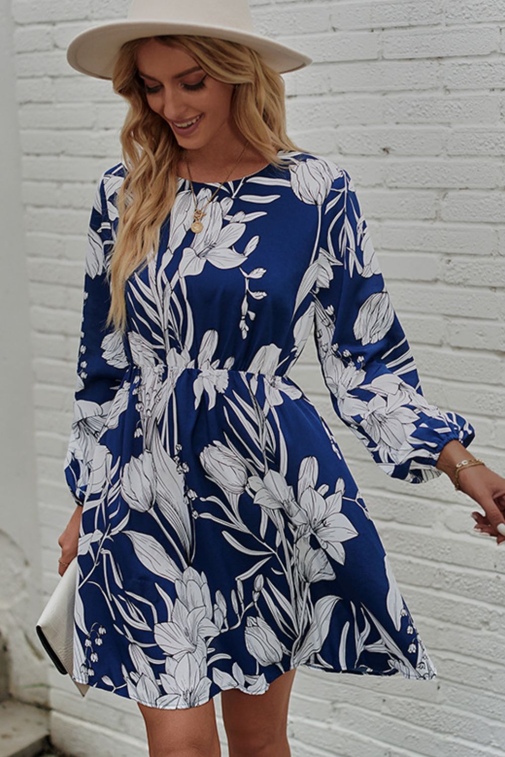 Floral Round Neck Balloon Sleeve Mini Dress king-general-store-5710.myshopify.com