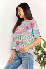 Double Take Floral Round Neck Babydoll Top king-general-store-5710.myshopify.com