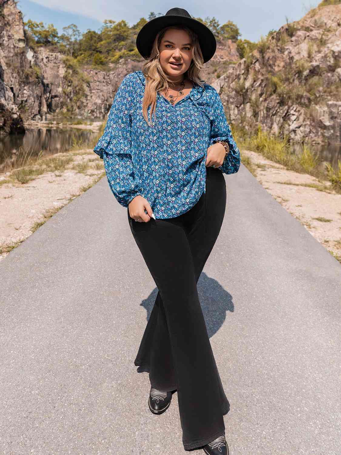 Plus Size Tie Neck Ruffled Blouse king-general-store-5710.myshopify.com
