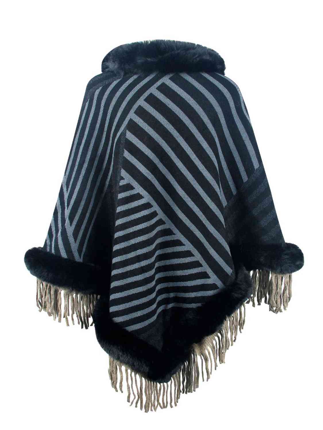 Striped Fringe Hem Poncho king-general-store-5710.myshopify.com