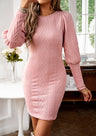 Cable-Knit Round Neck Lantern Sleeve Sweater Dress king-general-store-5710.myshopify.com