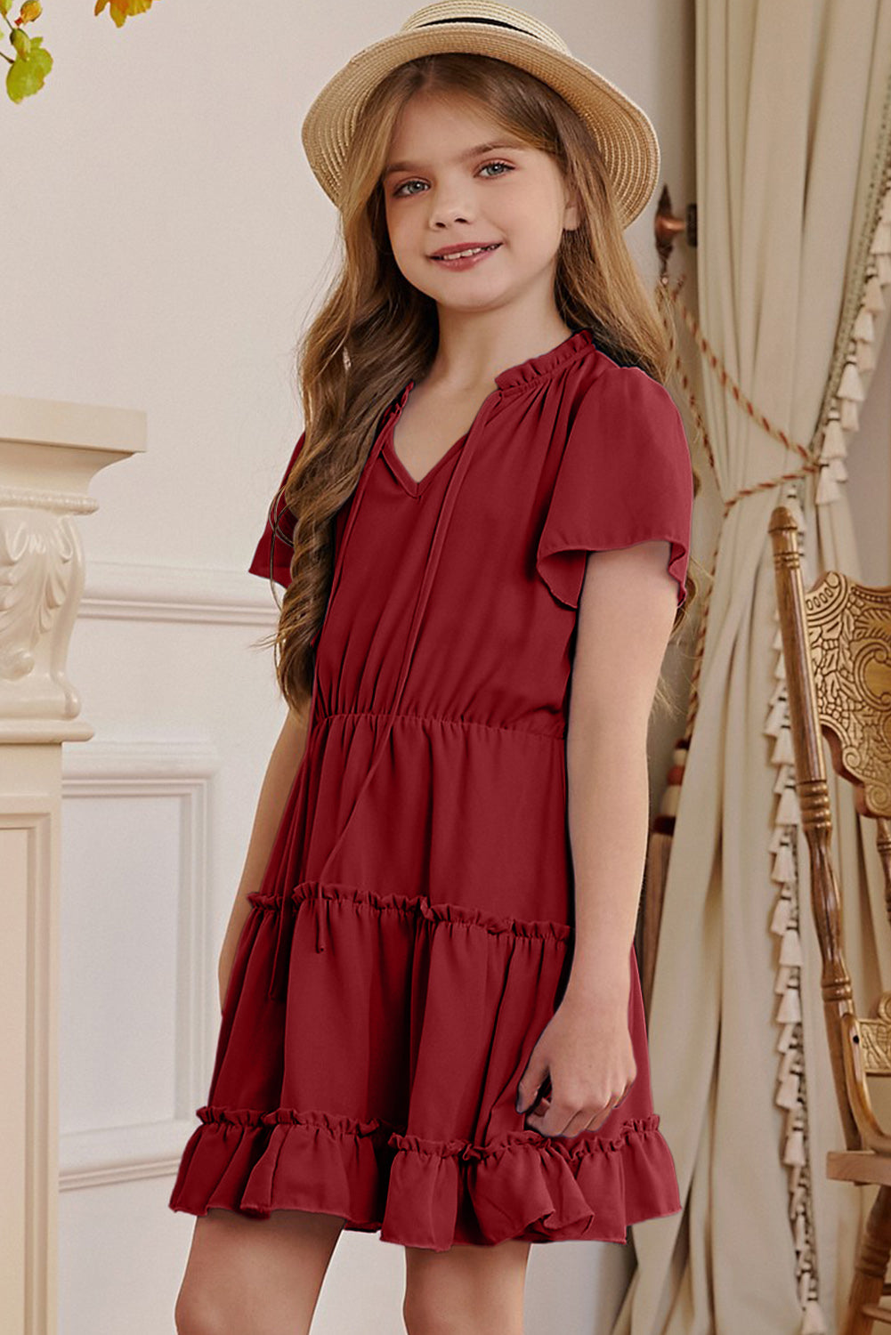 Girls Frilled Notched Neck Puff Sleeve Dress king-general-store-5710.myshopify.com