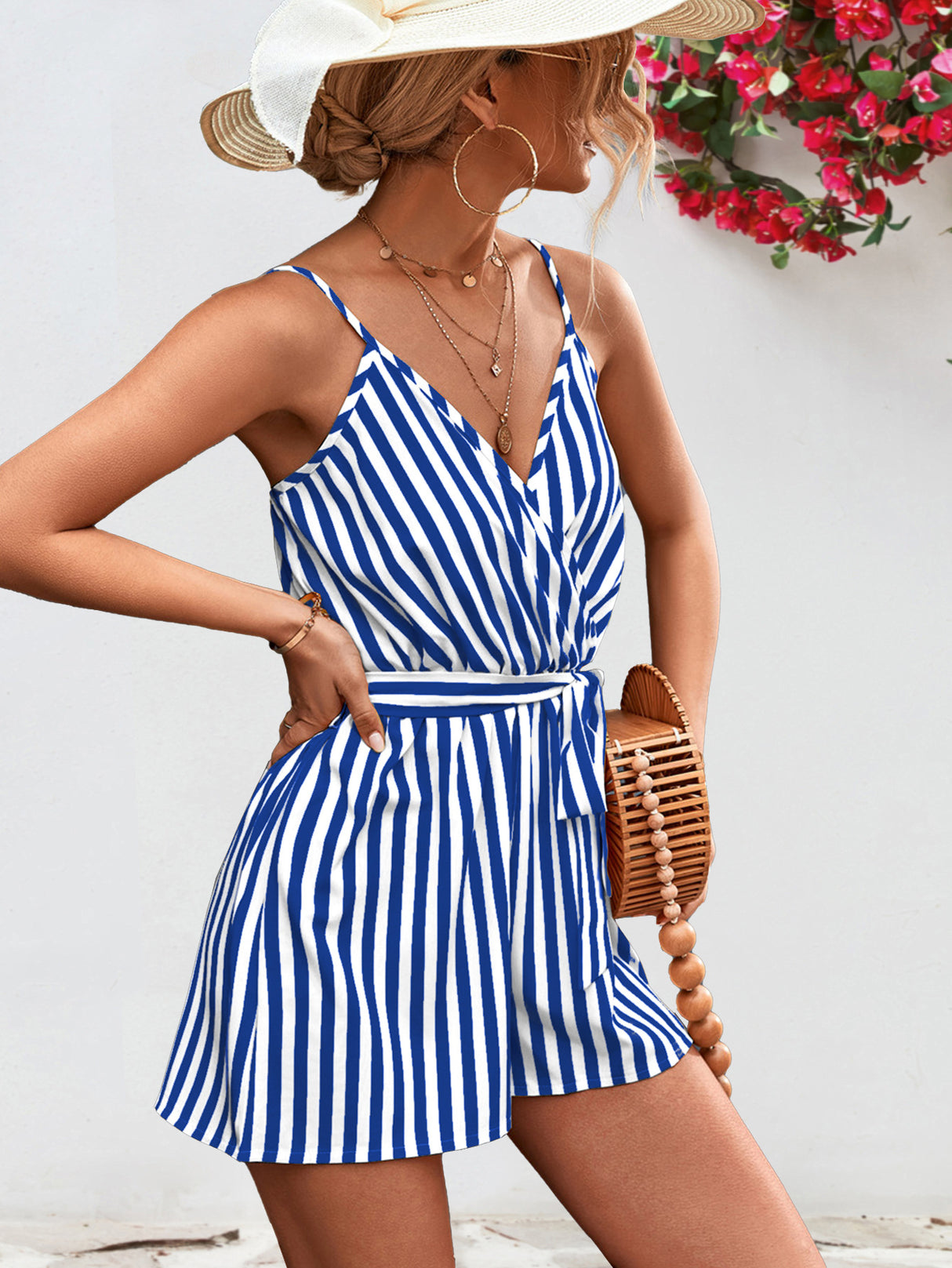 Striped Tie Waist Spaghetti Strap Romper king-general-store-5710.myshopify.com