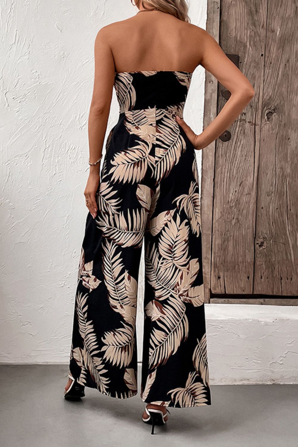 Printed Strapless Wide Leg Jumpsuit with Pockets king-general-store-5710.myshopify.com