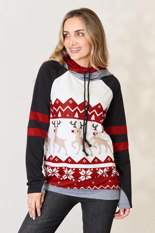 Double Take Full Size Christmas Drawstring Long Sleeve Hoodie king-general-store-5710.myshopify.com