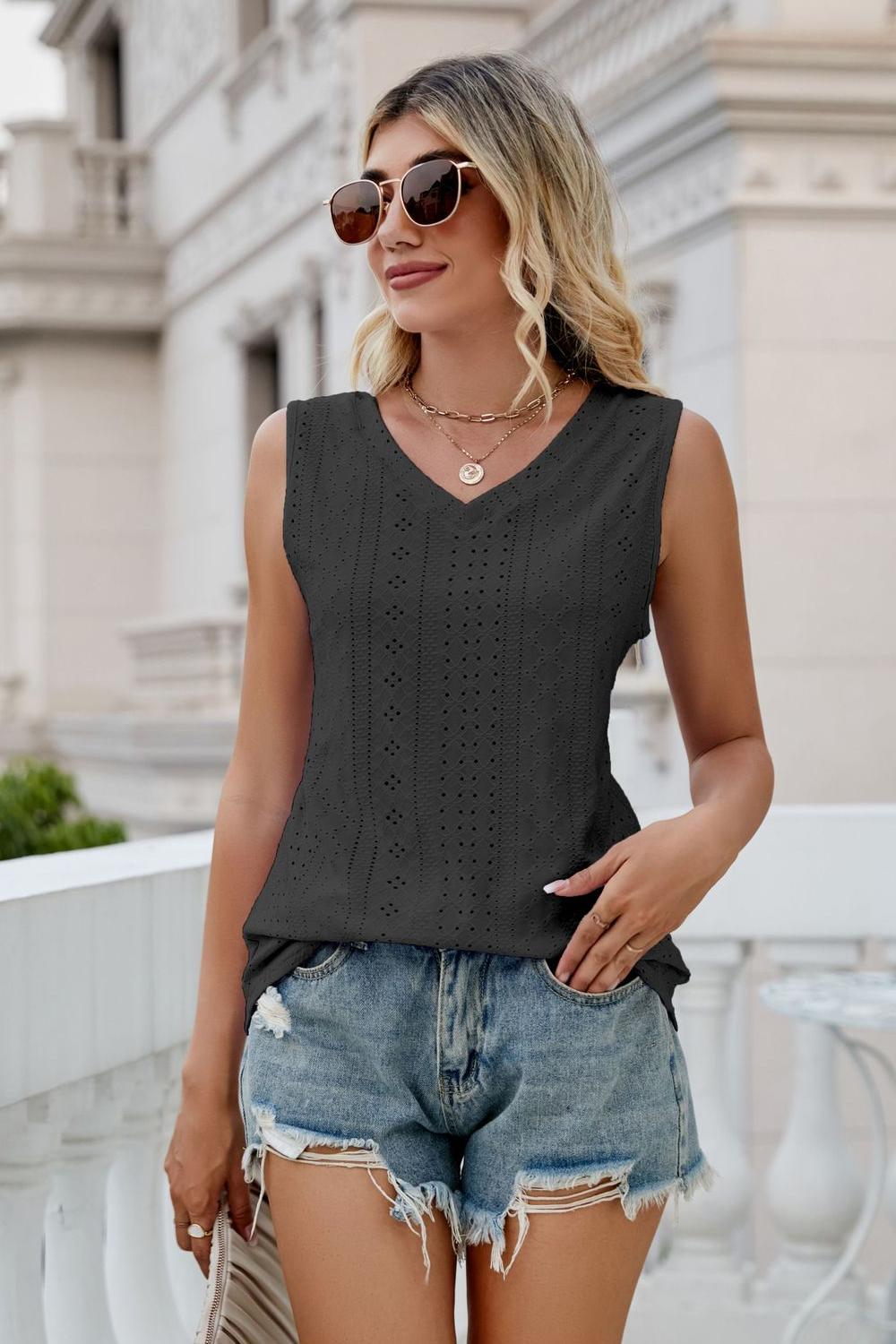 Eyelet V-Neck Tank king-general-store-5710.myshopify.com