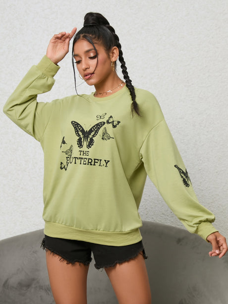 Butterfly Graphic Drop Shoulder Sweatshirt king-general-store-5710.myshopify.com