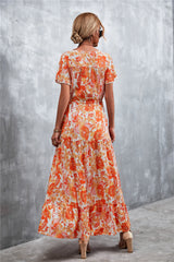 Floral Buttoned Drawstring Waist Tiered Dress king-general-store-5710.myshopify.com