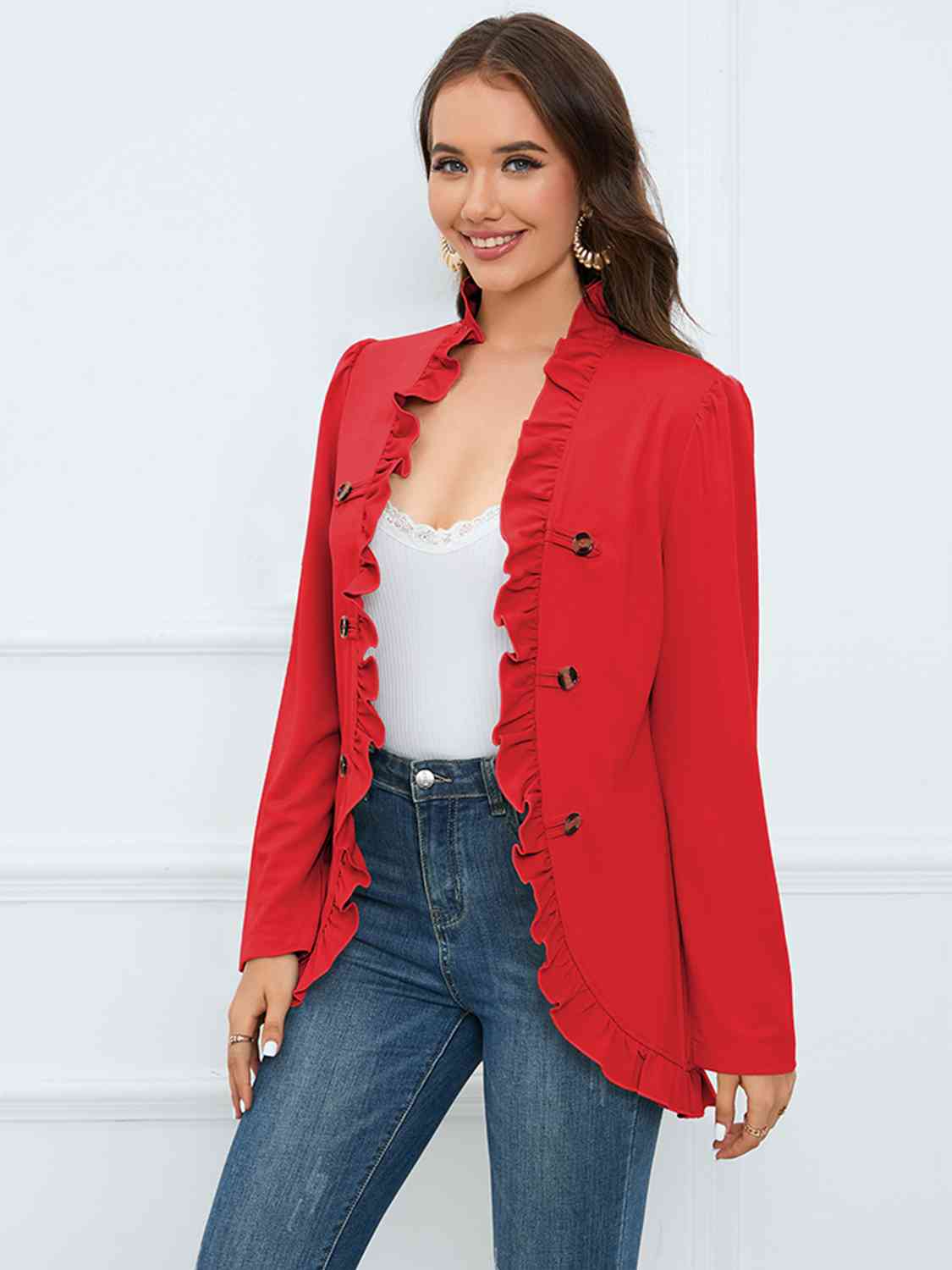 Ruffled Long Sleeve Blazer king-general-store-5710.myshopify.com