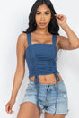 Adjustable Front Ruched With String Square Neck Crop Tops Blue Hazel - Kings Crown Jewel Boutique