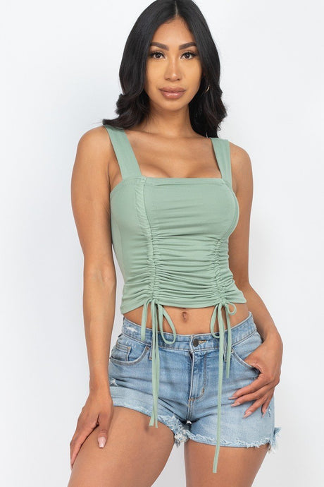 Adjustable Front Ruched With String Square Neck Crop Tops Green Bay - Kings Crown Jewel Boutique