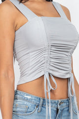 Adjustable Front Ruched With String Square Neck Crop Tops Grey - Kings Crown Jewel Boutique