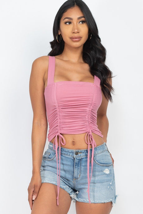 Adjustable Front Ruched With String Square Neck Crop Tops Polignac - Kings Crown Jewel Boutique