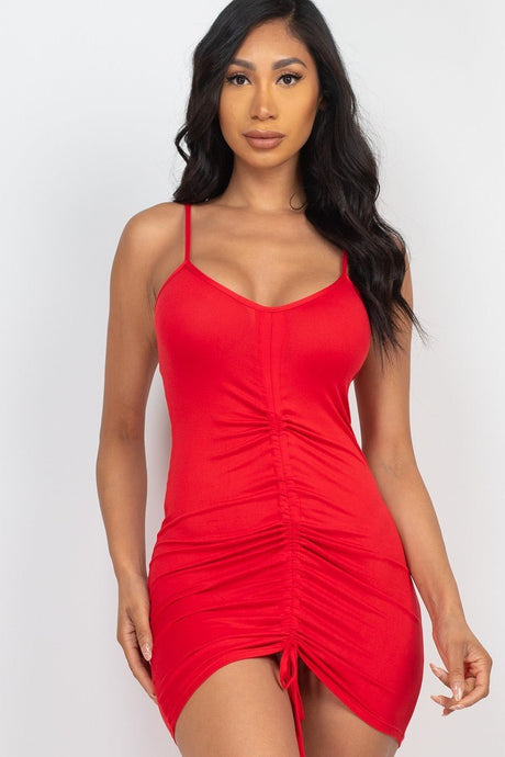 Adjustable Ruched Front Detail Mini Dress - Kings Crown Jewel Boutique