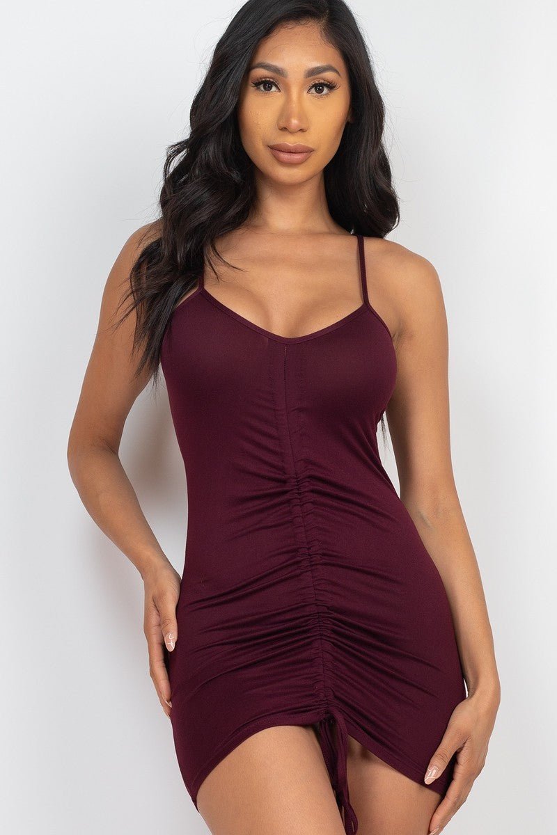 Adjustable Ruched Front Detail Mini Dress - Kings Crown Jewel Boutique