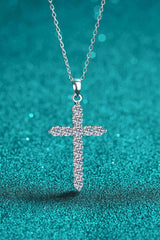 Adored 925 Sterling Silver Cross Moissanite Necklace - Kings Crown Jewel Boutique