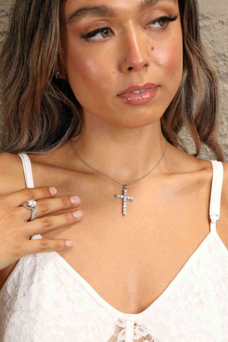Adored 925 Sterling Silver Cross Moissanite Necklace - Kings Crown Jewel Boutique