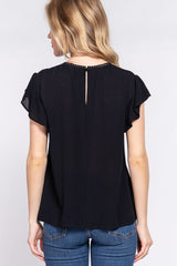 ACTIVE BASIC Ruffle Short Sleeve Crochet Blouse king-general-store-5710.myshopify.com